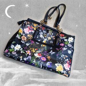 Black Floral Tote Bag in Vegan Leather, Large Purse, Dasein Copy